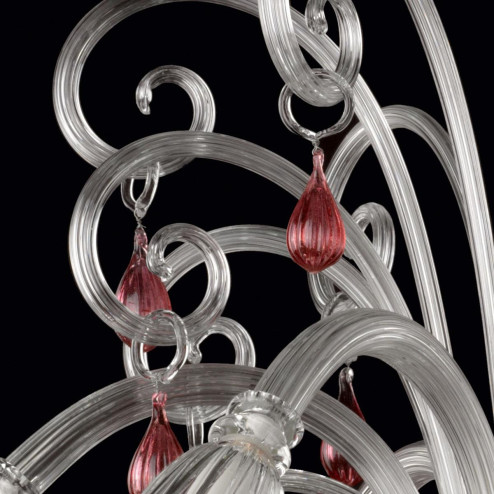"Cassandra" Murano glass chandelier - transparent and red - 