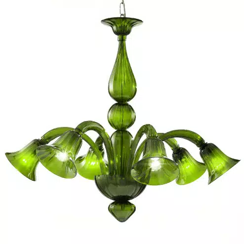 Serenissima 6 lights Murano chandelier - green color