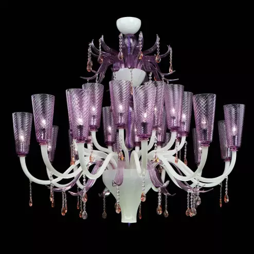 "Lullaby" Murano glass chandelier - white and pink -