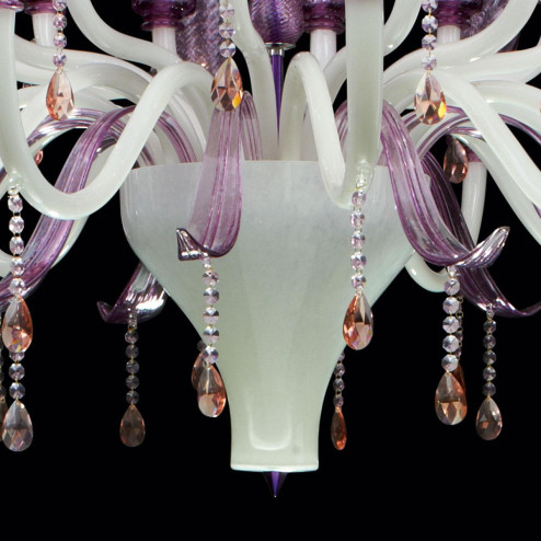 "Lullaby" Murano glass chandelier - white and pink -