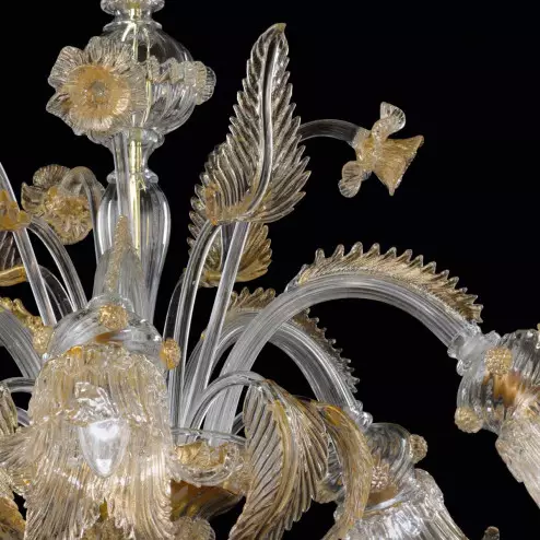 "Alba" Murano glass chandelier - transparent and gold