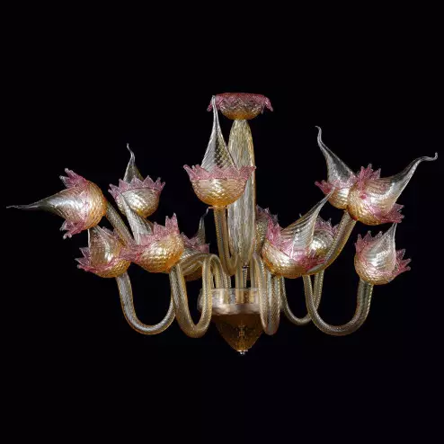 "Fuochifatui" lampara de araña de Murano - ámbar y rosa -