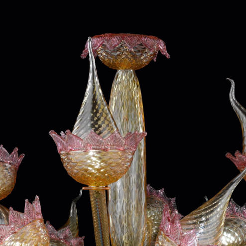"Fuochifatui" lampara de araña de Murano - ámbar y rosa -