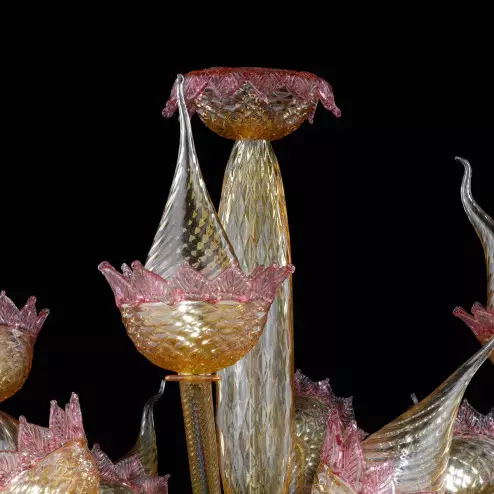 "Fuochifatui" Murano glass chandelier - amber and pink -