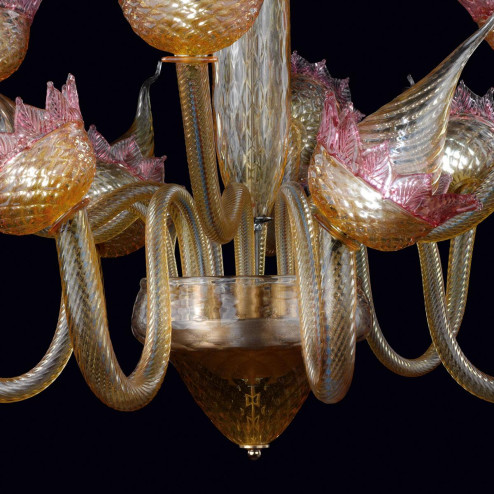 "Fuochifatui" Murano glass chandelier - amber and pink -