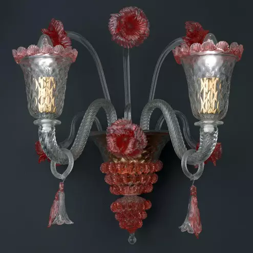 "Abigail" Murano glass chandelier - transparent and red -
