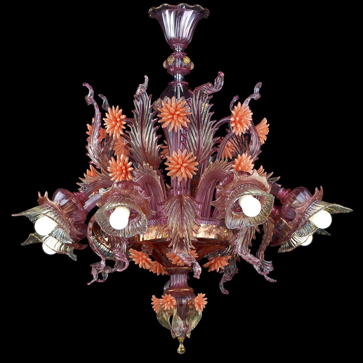 "Bucaneve" Murano glass chandelier - pink and orange -