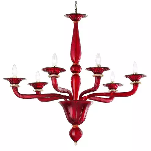 Sospiri 6 lights Murano chandelier - red gold color
