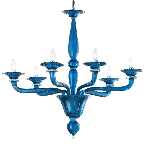 Sospiri 6 lights Murano chandelier - aquamarine transparent
