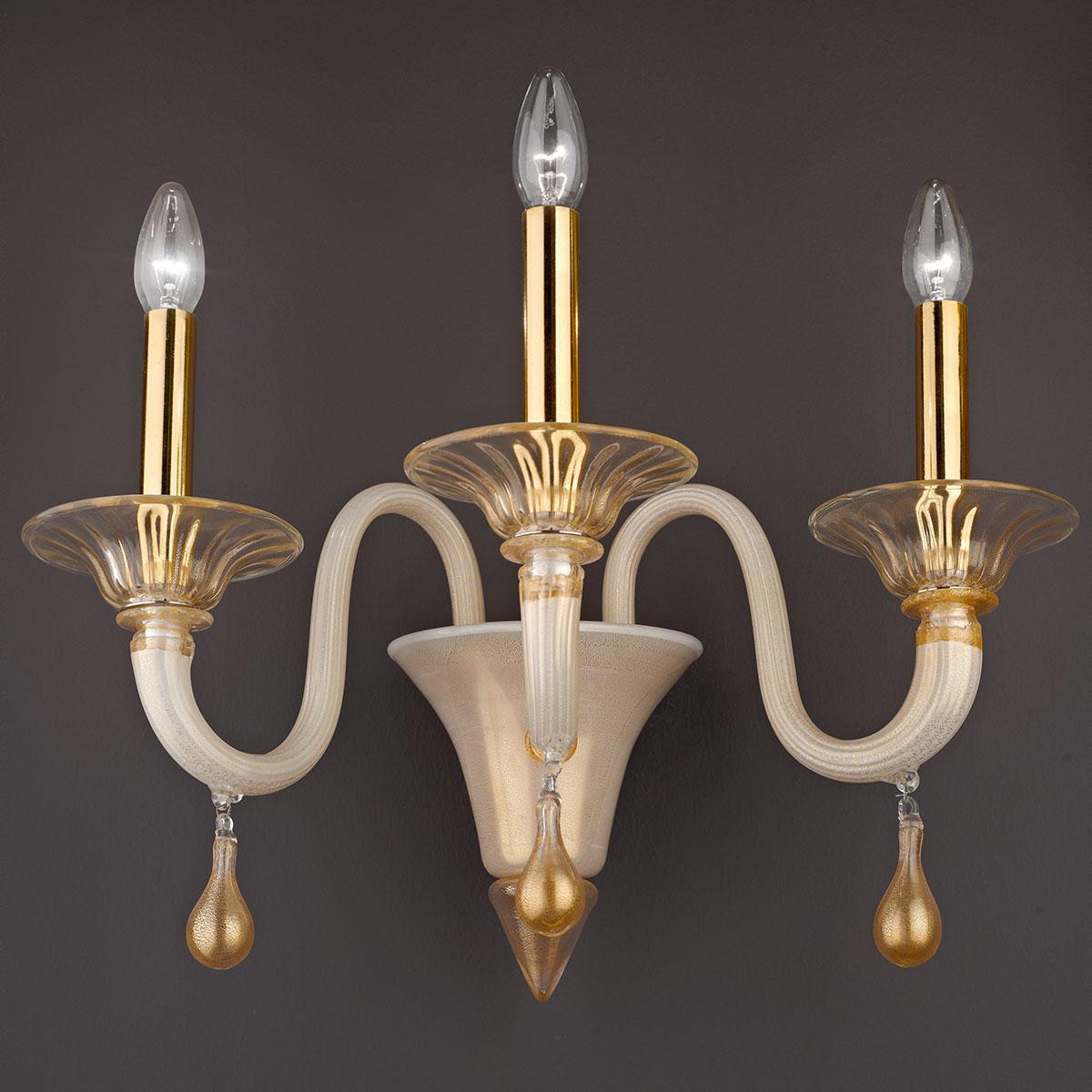 "Daphne" Murano glass sconce - white and gold -