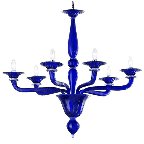 Sospiri 6 lights Murano chandelier - blue transparent