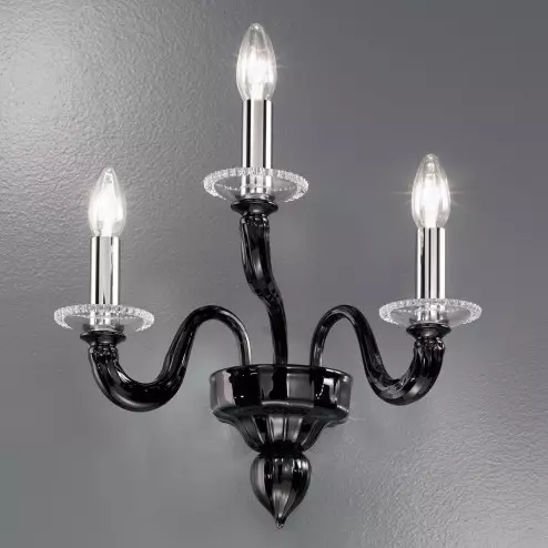 "Banquo " Murano glass sconce - 3 lights - Black and transparent