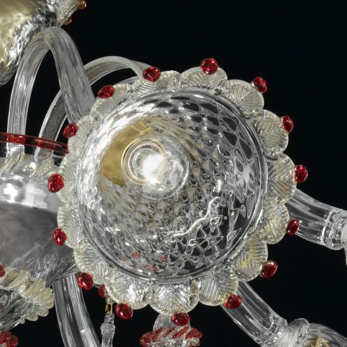 "Rosalba" plafonnier en verre de Murano - 8 lumières - transparent, or et rouge