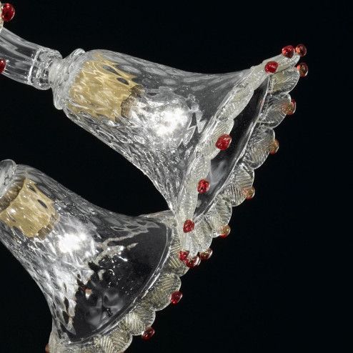 "Rosalba" Murano glass ceiling light  - 8 lights - transparent, gold and red -