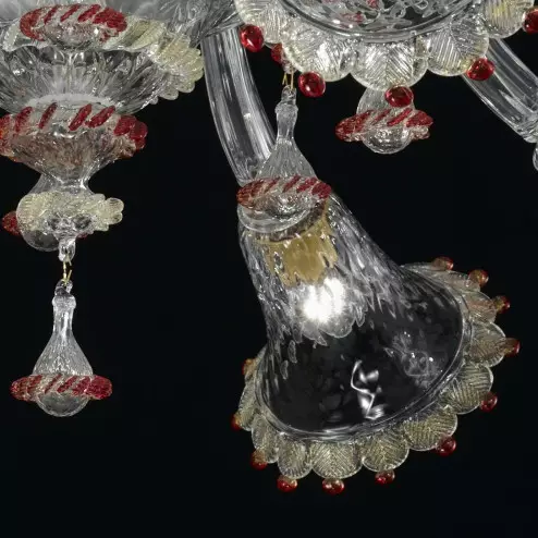 "Rosalba" Murano glas deckenleuchte - 8 flammig - transparent, rot und gold
