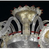 "Rosalba" lampara de techo de Murano - 8 luces - transparente, oro y rojo