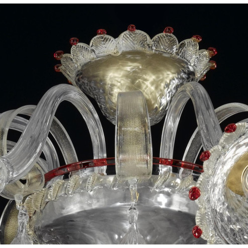 "Rosalba" lampara de techo de Murano - 8 luces - transparente, oro y rojo