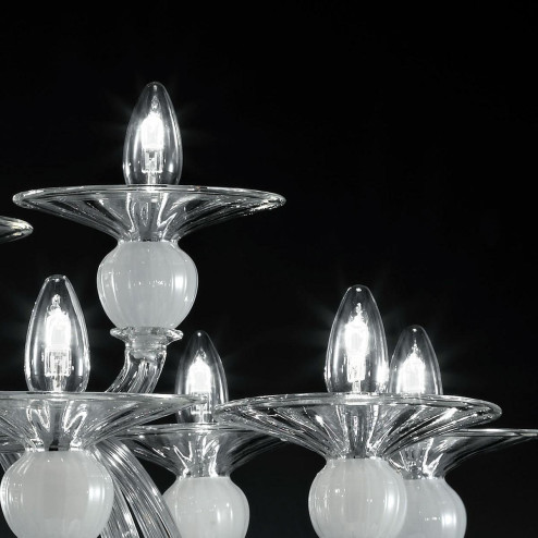 "Wolfgang" lampara de araña de Murano - 8+4 luces - transparente y blanco