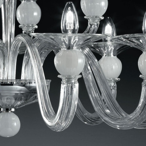 "Wolfgang" Murano glass chandelier - 8+4 lights - transparent and white