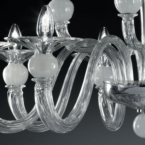 "Wolfgang" Murano glas Kronleuchter - 8+4 flammig - transparent und weiß