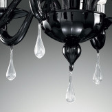 "Olivia" lustre en cristal de Murano - 6 lumières - noir et transparent