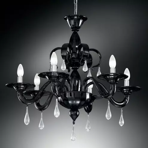 "Olivia" lampara de araña de Murano - 6 luces - negro y transparente