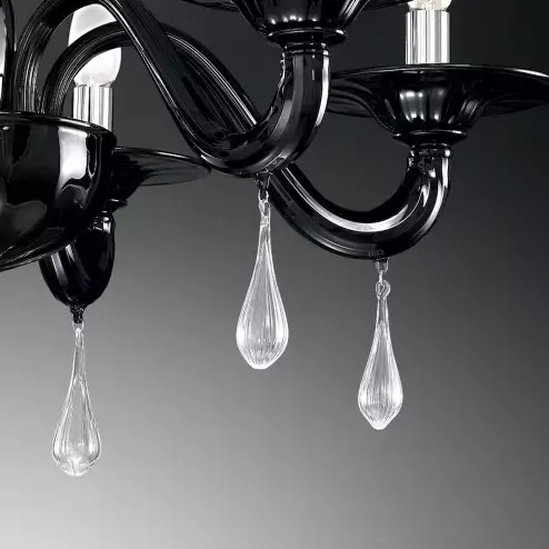 "Olivia" Murano glass chandelier - 6 lights - black and transparent