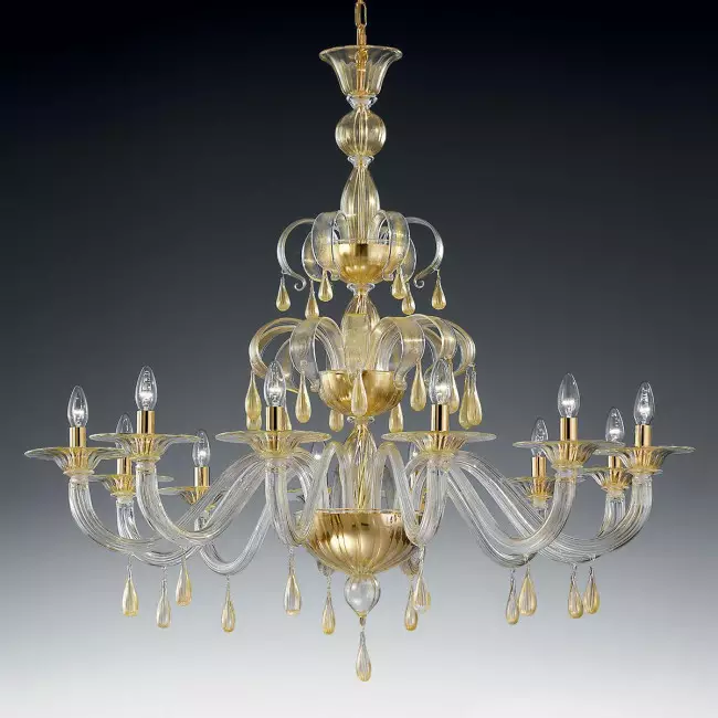 "Olivia" Murano glass chandelier - 12 lights - gold