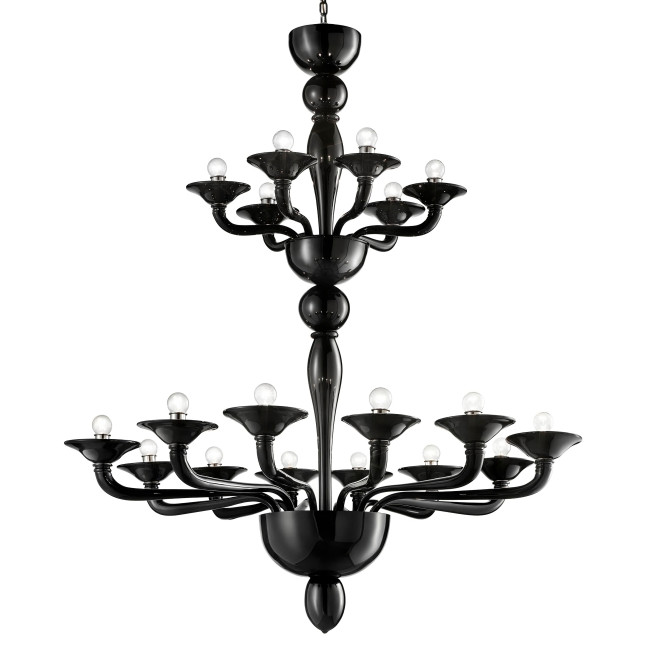 Squero 12+6 lights Murano chandelier - black color