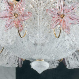 "Fiordaliso" lampara de araña de Murano - 6 luces - transparente y rosa