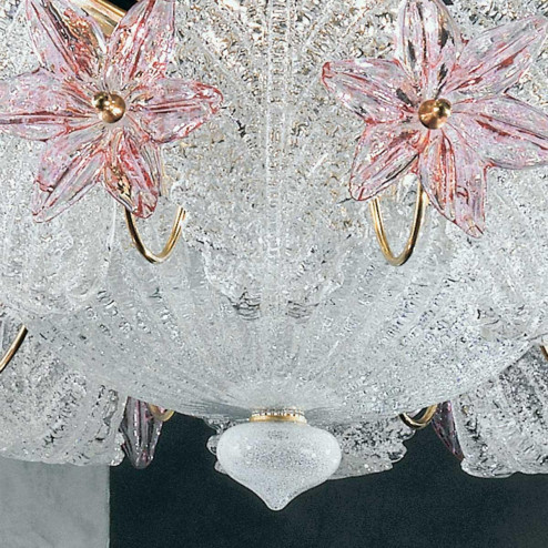"Fiordaliso" lustre en cristal de Murano - 6 lumières - transparent et rose
