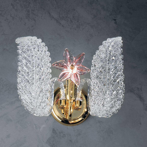 "Fiordaliso" Murano glass sconce - 1 light - transparent and pink