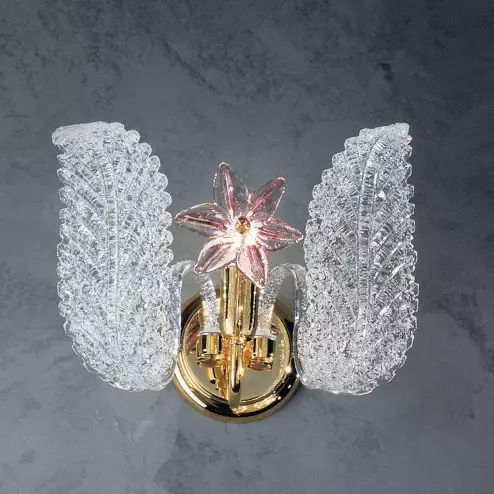 "Fiordaliso" Murano glass sconce - 1 light - transparent and pink