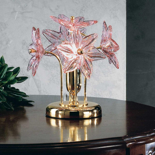 "Fiordaliso" lampe de chevet en verre de Murano - 1 lumière - transparent et rose