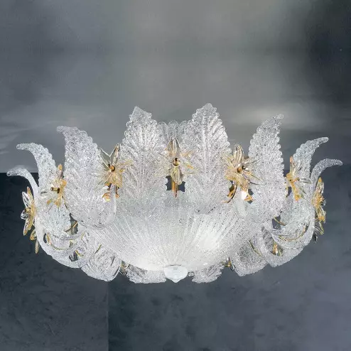 "Fiordaliso" Murano glass ceiling light - 9 lights - transparent and amber