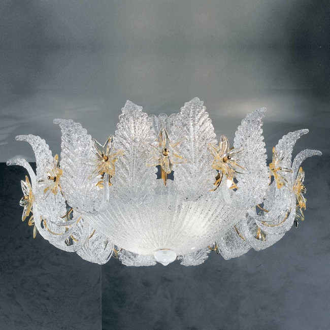 "Fiordaliso" Murano glass ceiling light - 9 lights - transparent and amber