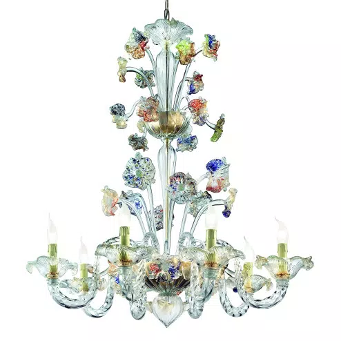 Tiepolo 8 lumières Murano chandelier - couleur transparent or polychrome