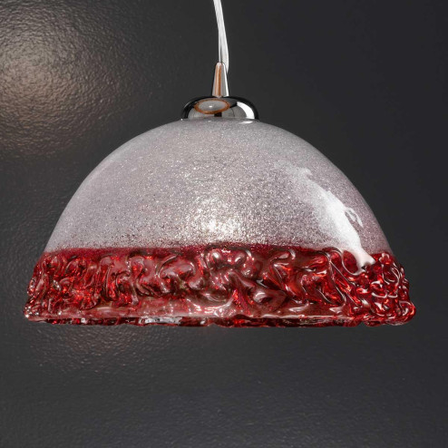 "Phara" Murano glass pendant light - 1 light -  transparent and red