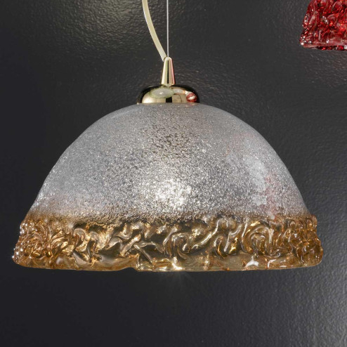 "Phara" Murano glass pendant light - 1 light -  transparent and amber