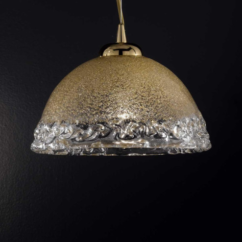 "Phara" Murano glass pendant light - 1 light -  amber and transparent