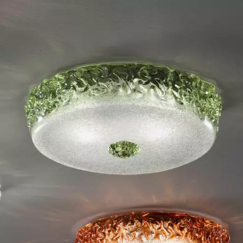 "Aria" Murano glass ceiling light - 3 lights - transparent and green
