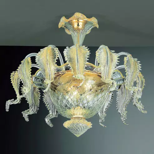 Canal Grande 6 lights Murano ceiling lamp transparent gold color