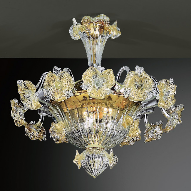 Tiepolo 6 lights Murano ceiling lamp transparent gold color