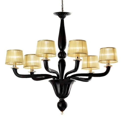 Tiziano 6 lights Murano chandelier - black gold color
