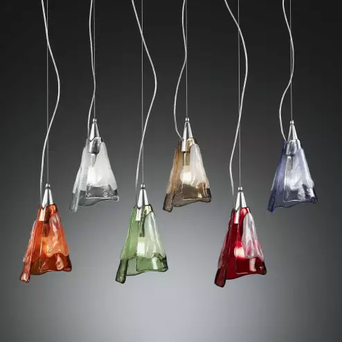 "Maristella" lámpara colgante en cristal de Murano - 1 luce - transparente y blanco