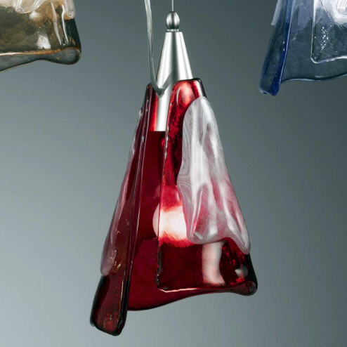 "Maristella" suspension en verre de Murano - 1 lumière - rouge et blanc