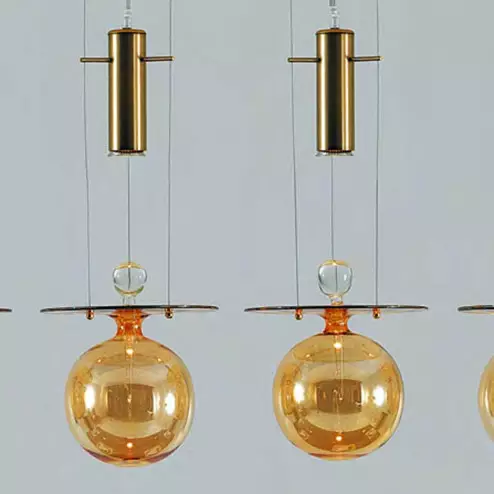 "Pendulum" suspension en verre de Murano - 5 lumières - ambre