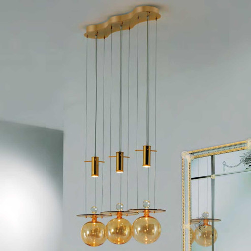 "Pendulum" suspension en verre de Murano - 3 lumières - ambre