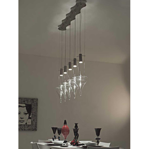"Trottola" suspension en verre de Murano - 5 lumières - transparent