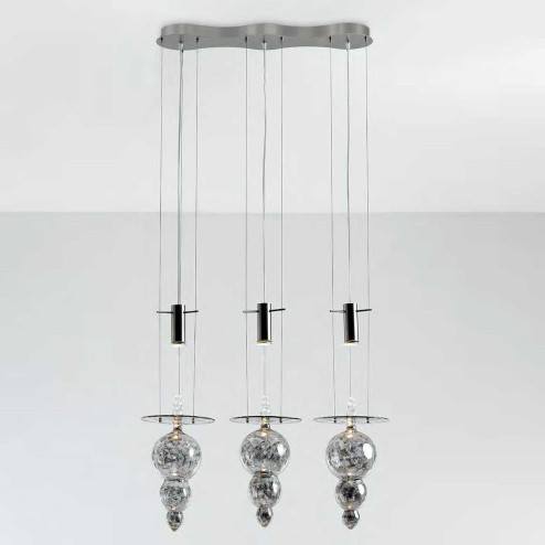 "Bulbo" suspension en verre de Murano - 3 lumières - platine mat